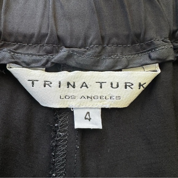Trina Turk Women’s Satin Joggers Pants Size 4 Black Crop Pockets Athleisure USA - Picture 2 of 8